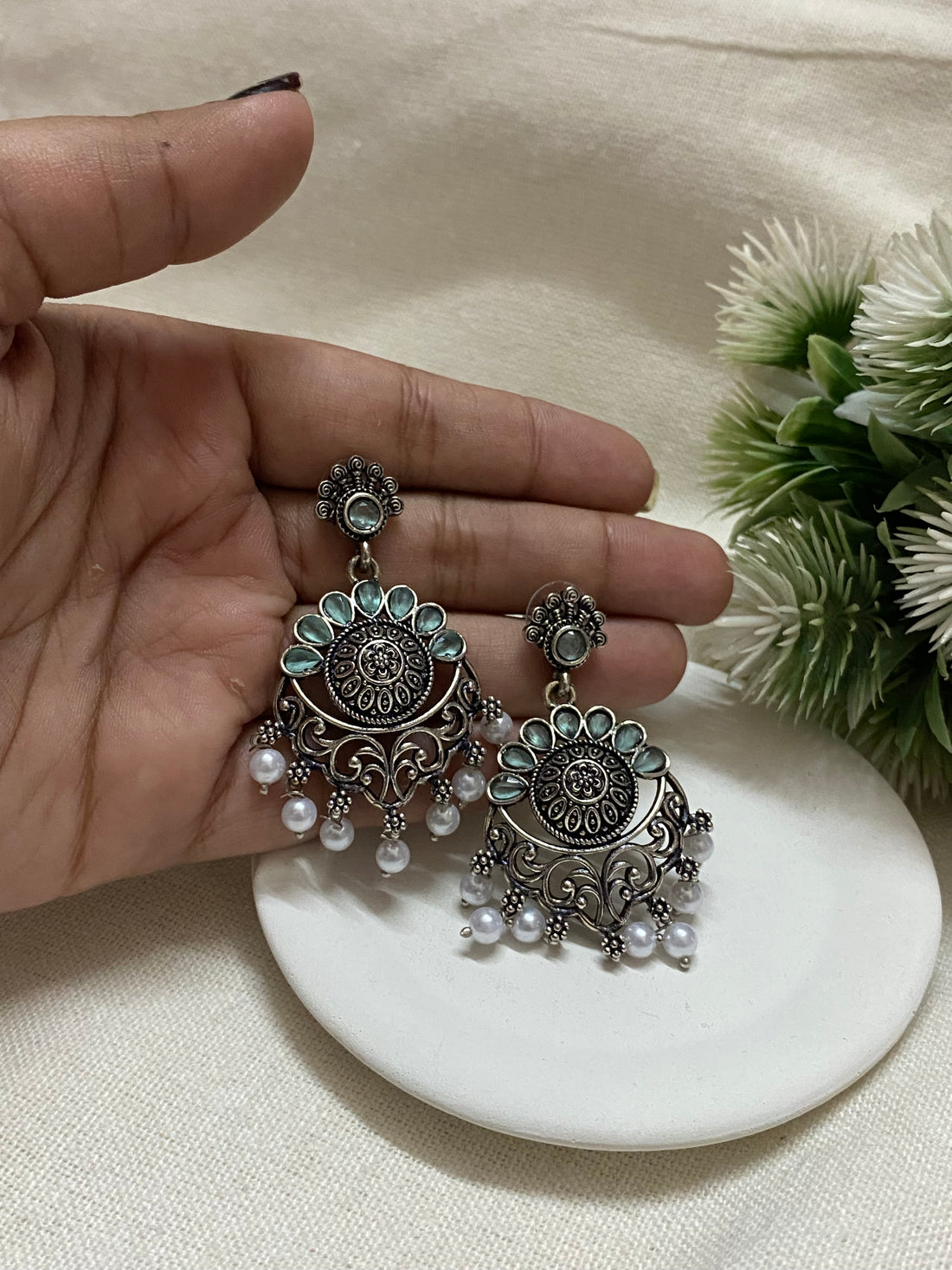 Oxidise Turquoise colour jhumka