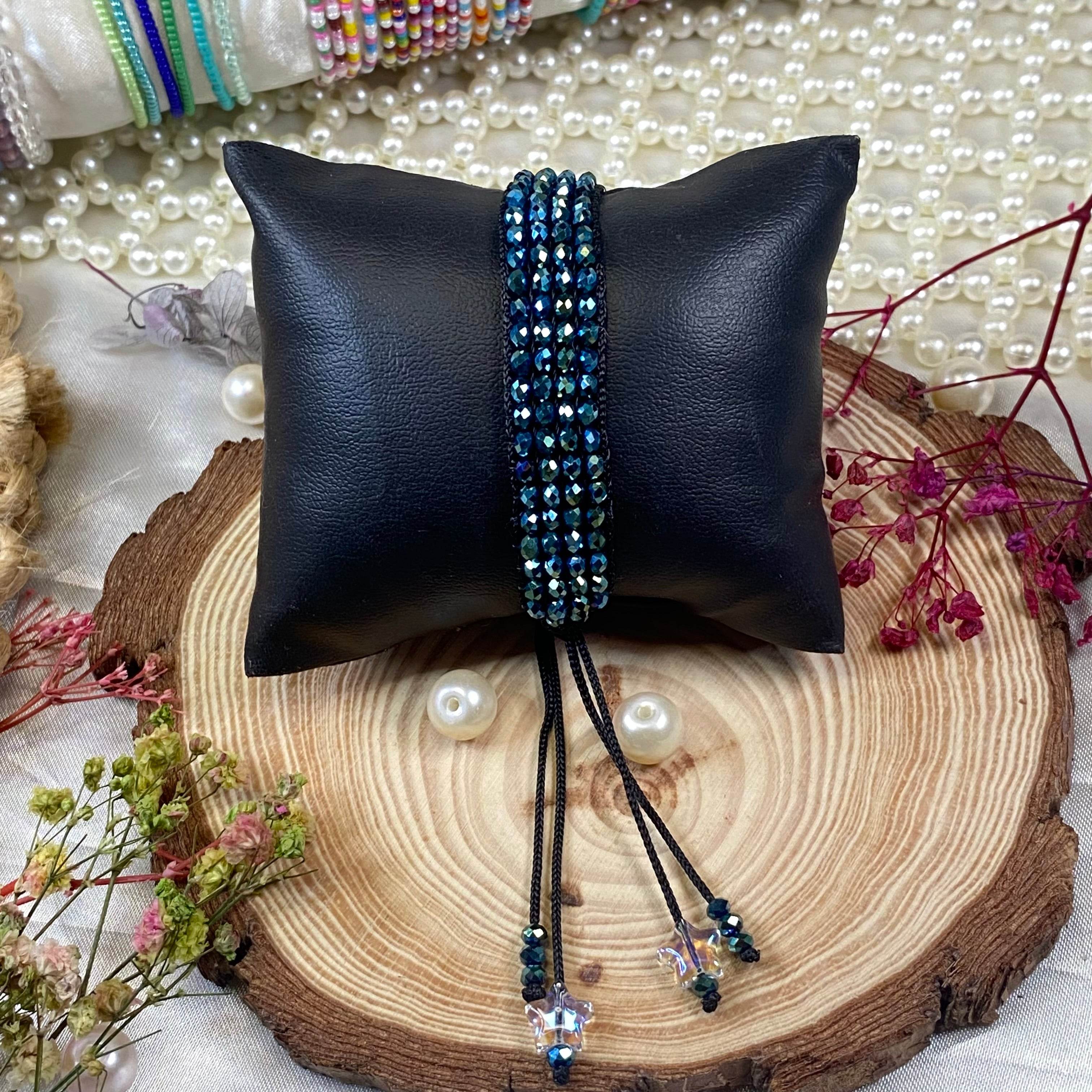 Crystal Loom Bracelets handmade | peacock green & crystal star charms - Fatatun