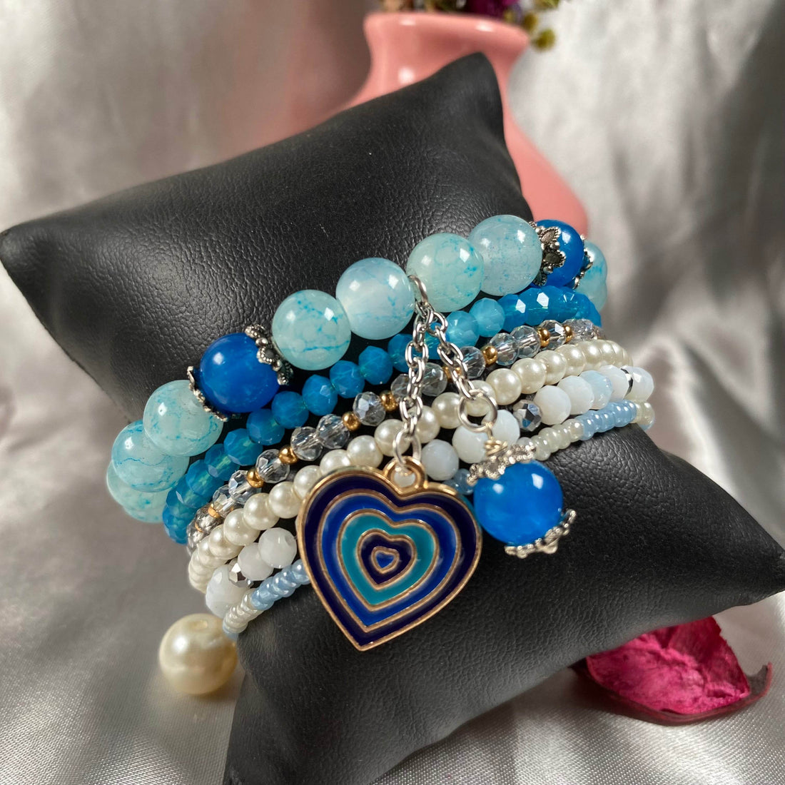 Blue stack bracelet set of 6 piece with charms - Fatatun