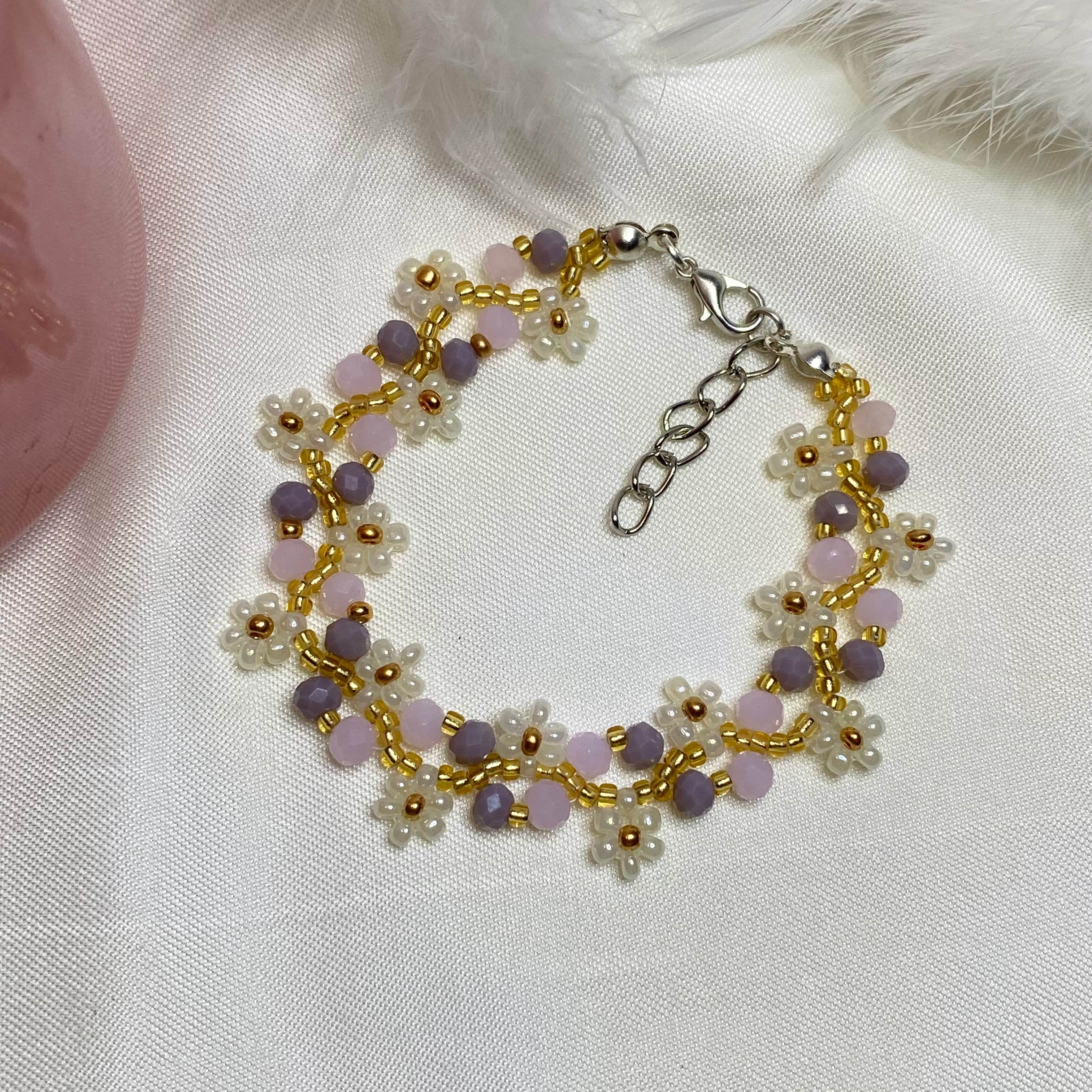 Daisy Flowers Bracelet Pink and Mauve | Double Daisy Design - Fatatun