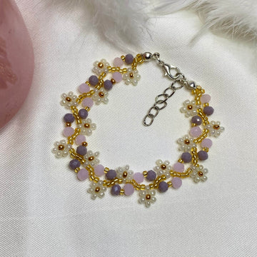 Daisy Flowers Bracelet Pink and Mauve | Double Daisy Design - Fatatun