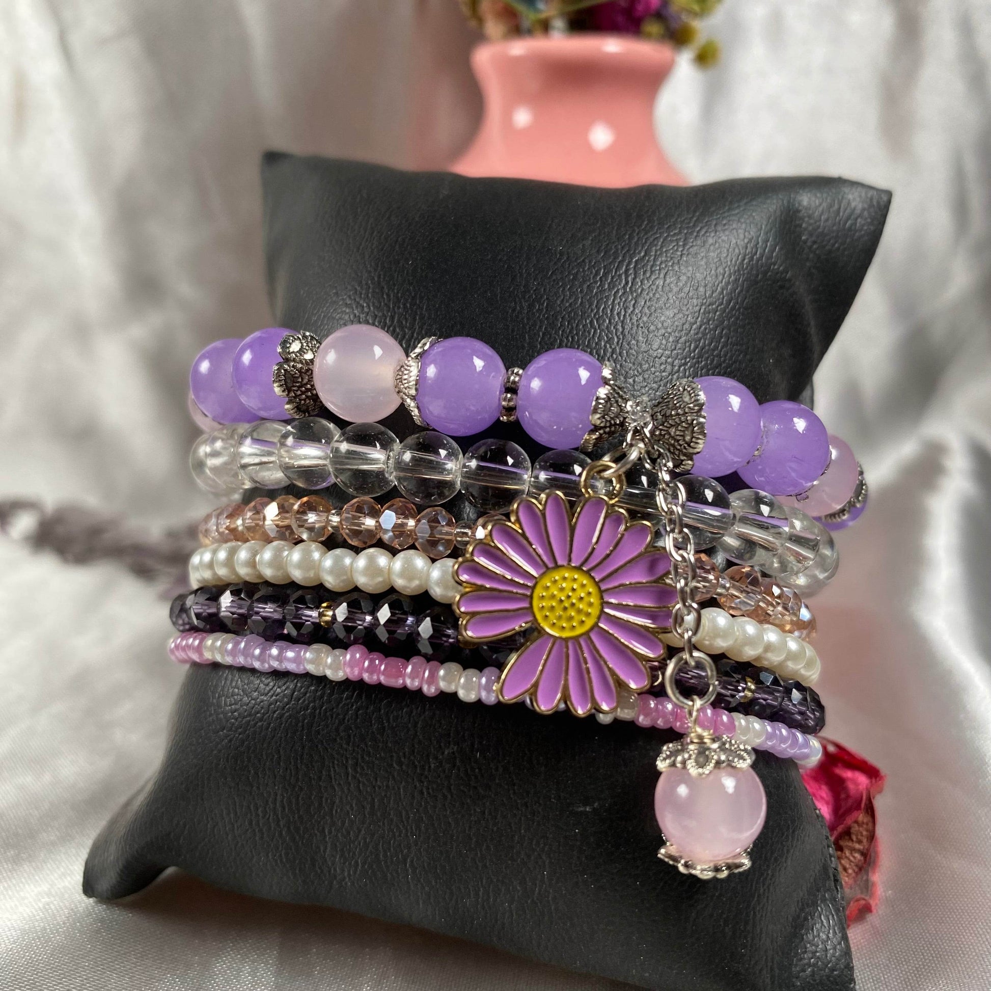 Purple stack bracelet set of 6 piece with charms - Fatatun