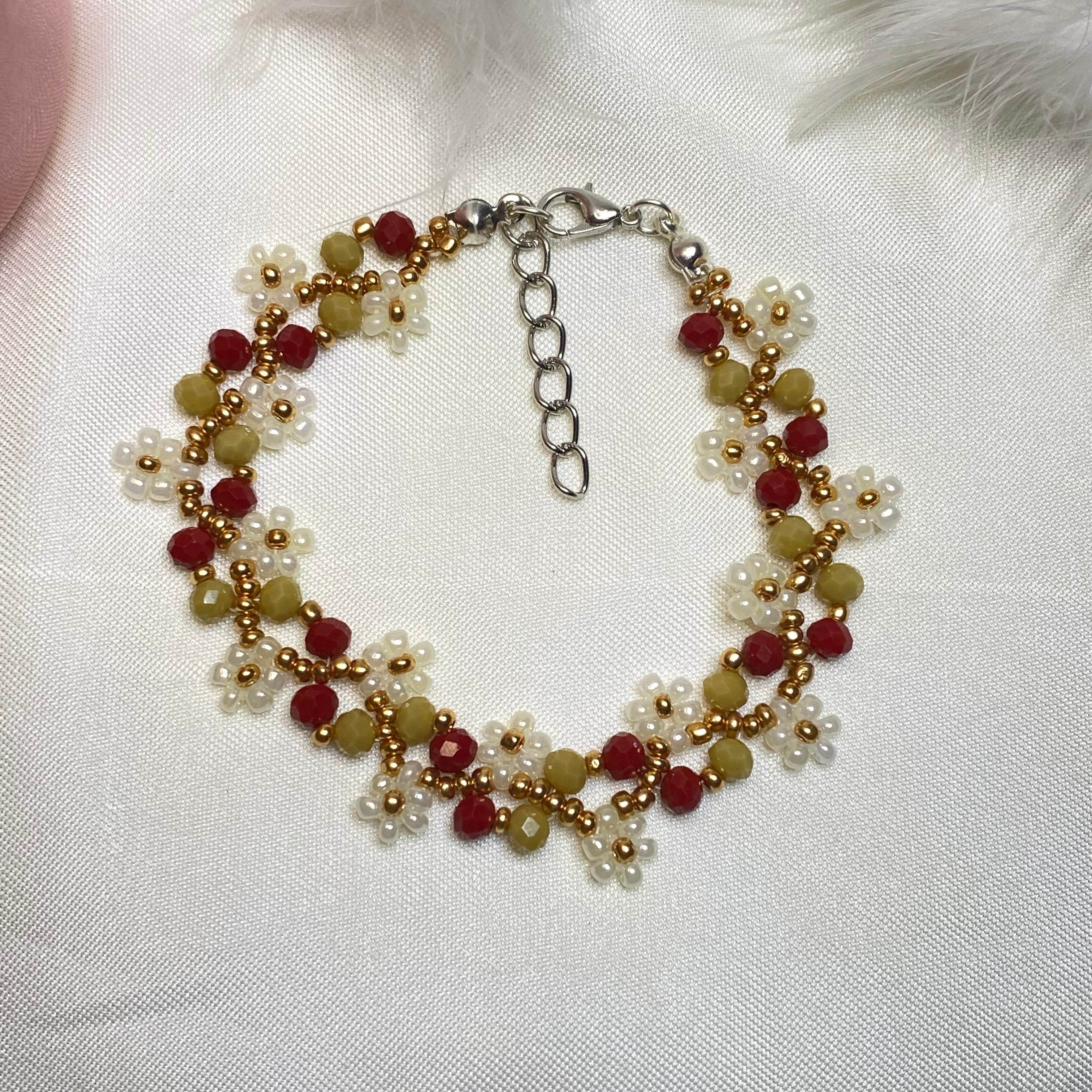 Daisy Flowers Bracelet Copper Red & Mustard | Double Daisy Design - Fatatun