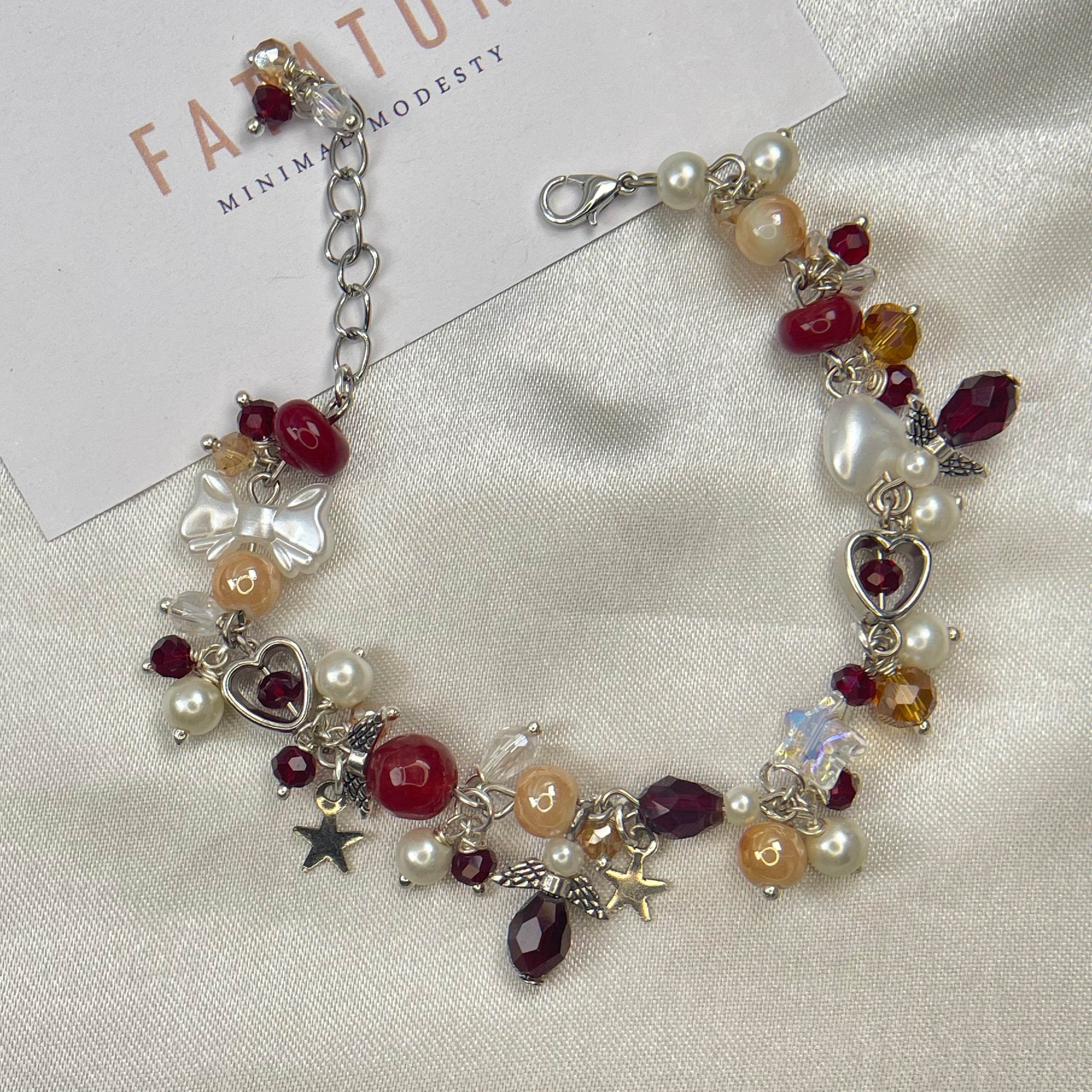 Wine Red and cream blend Charm Bracelet - Fatatun
