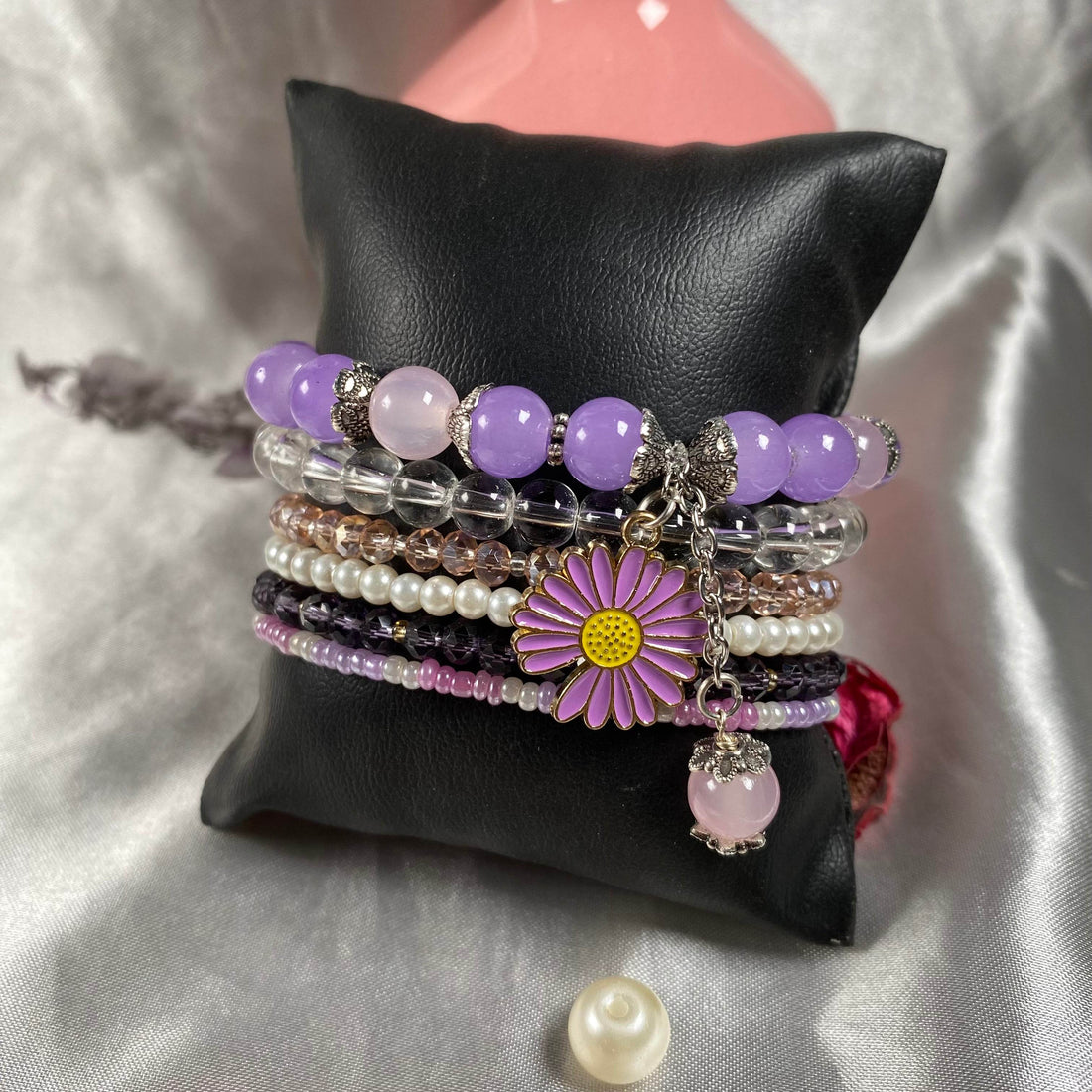 Purple stack bracelet set of 6 piece with charms - Fatatun