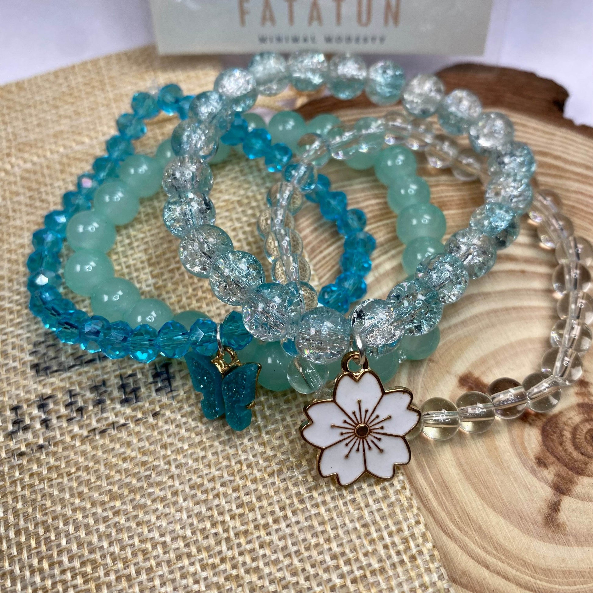 Stack Bracelets| Blue Ocean stackable bracelets with Charms - Fatatun