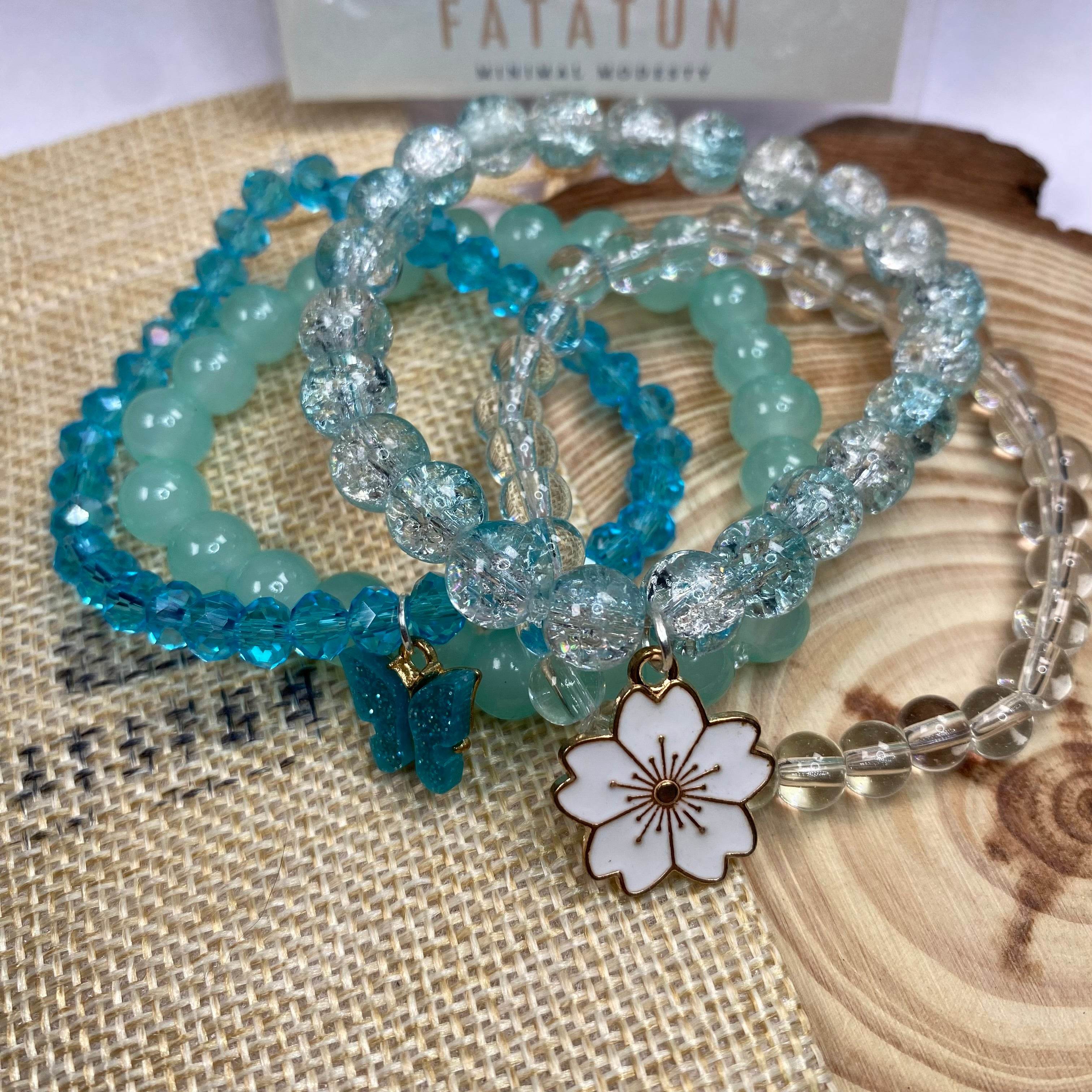 Stack Bracelets| Blue Ocean stackable bracelets with Charms - Fatatun