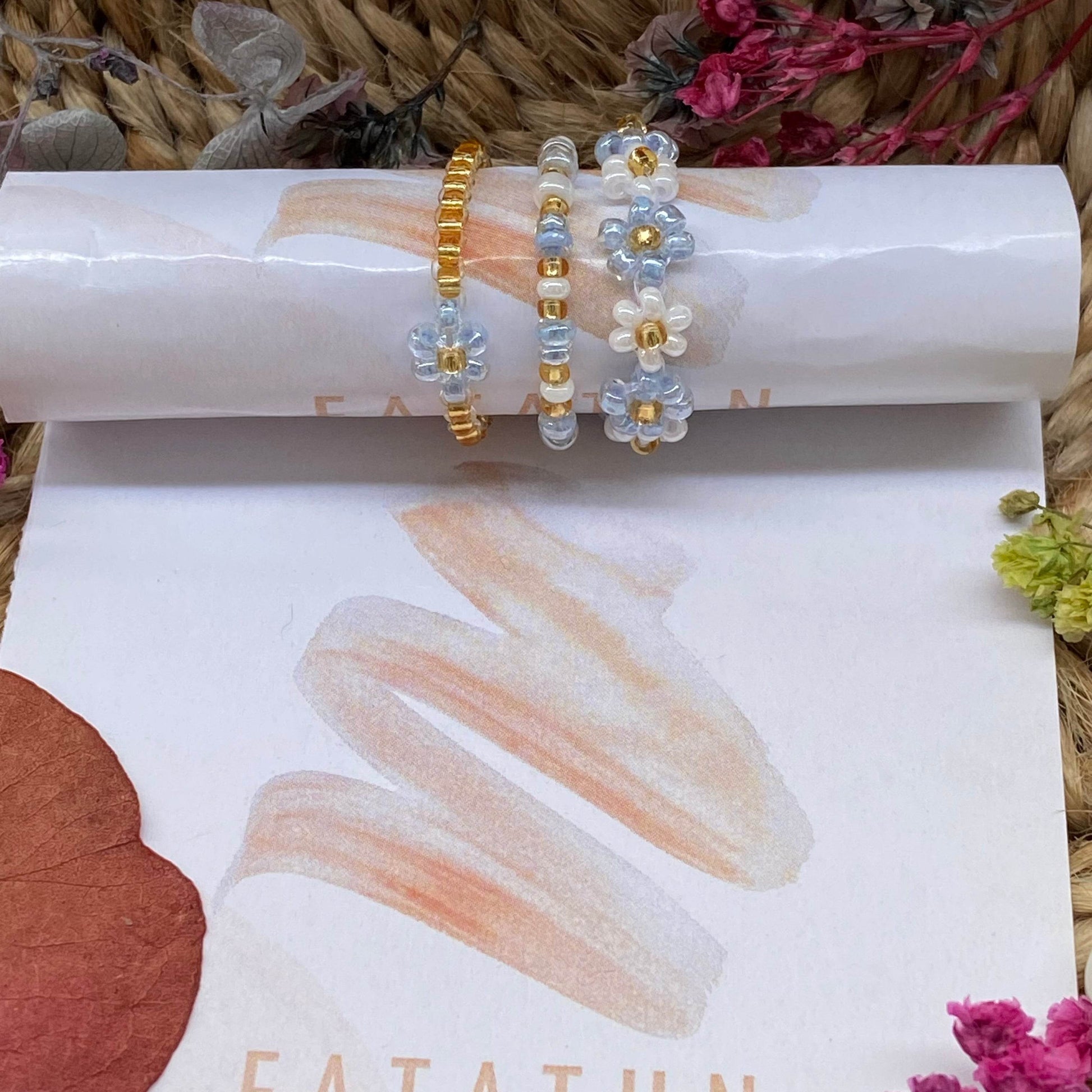 Blue Flower daisy rings set of 3 - Fatatun