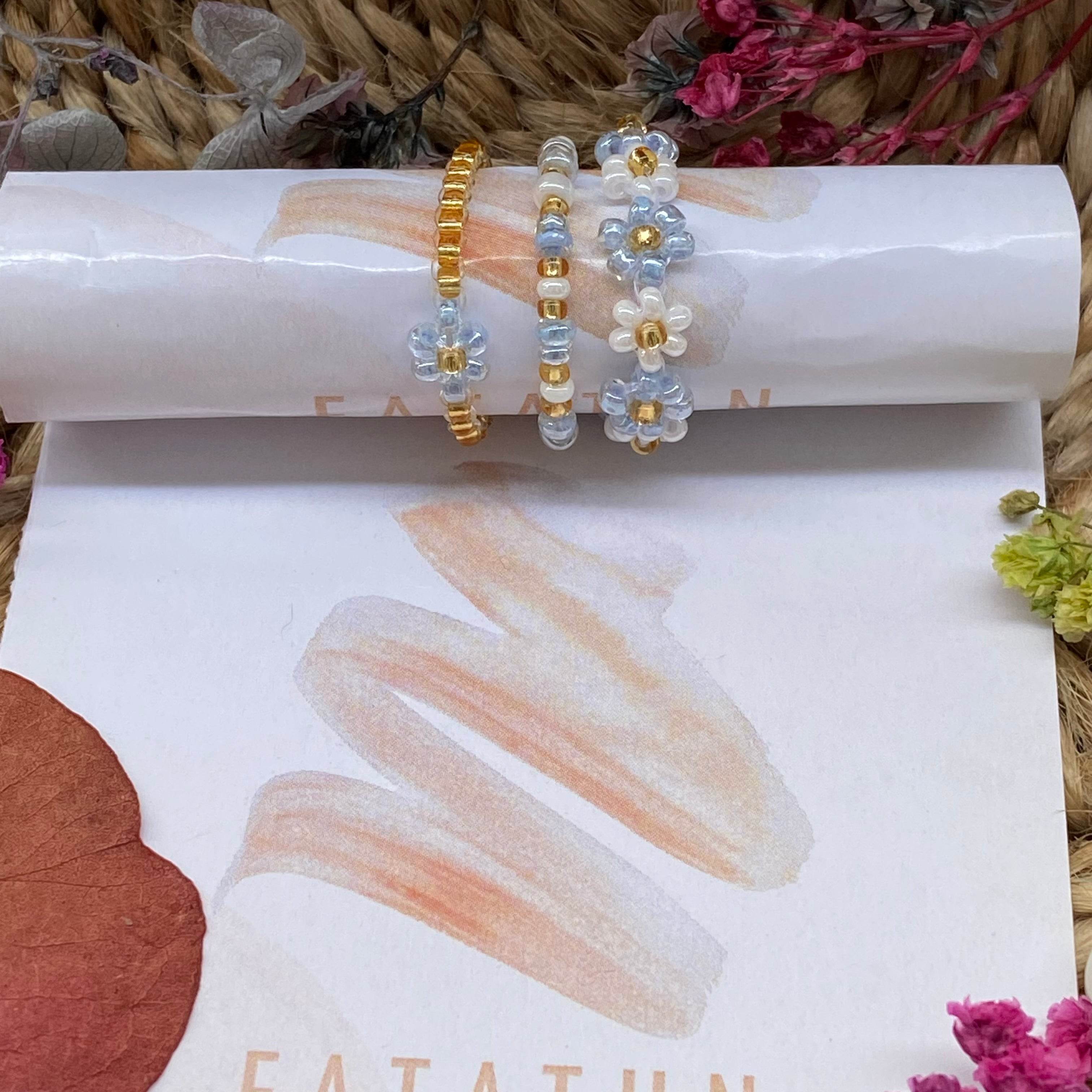 Blue Flower daisy rings set of 3 - Fatatun