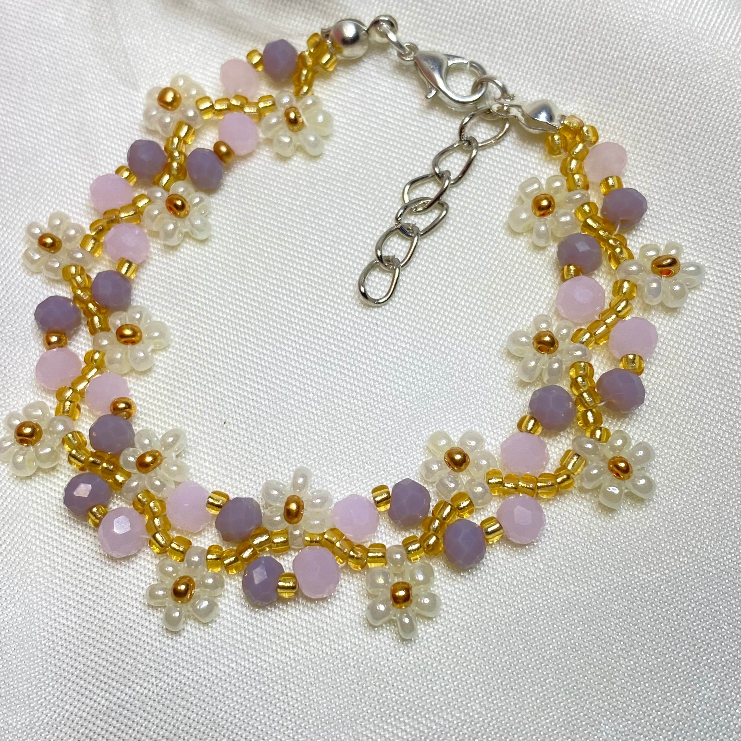 Daisy Flowers Bracelet Pink and Mauve | Double Daisy Design - Fatatun