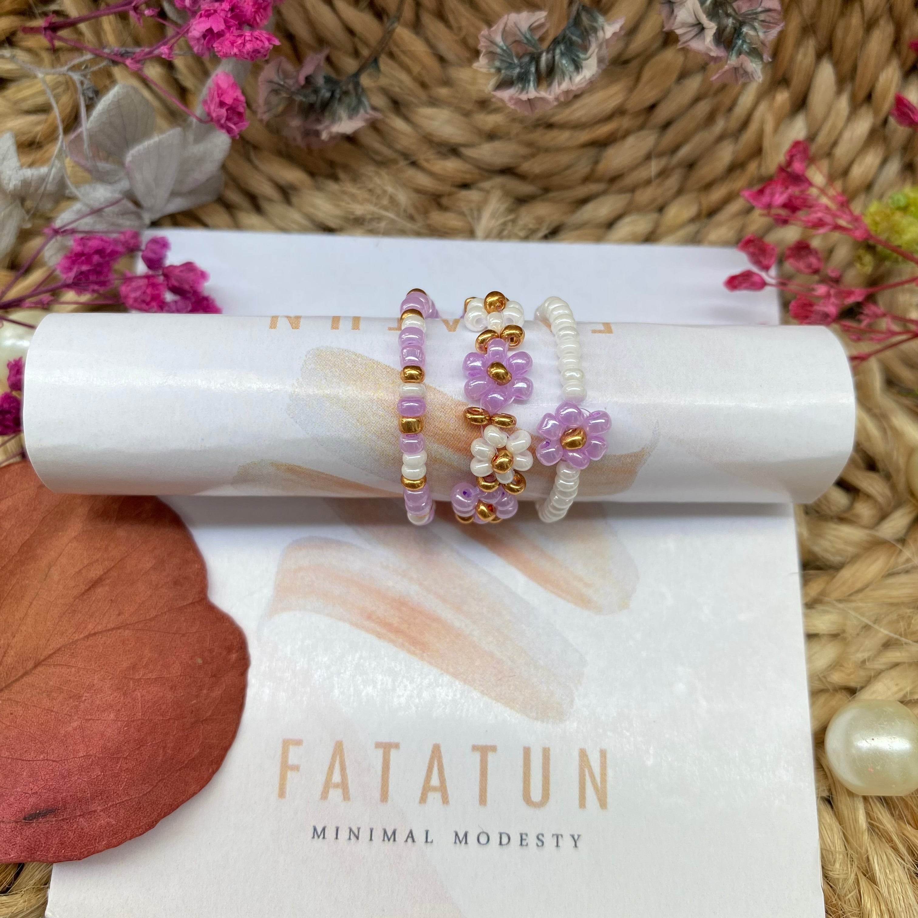 White and lavender daisy rings set of 3 - Fatatun