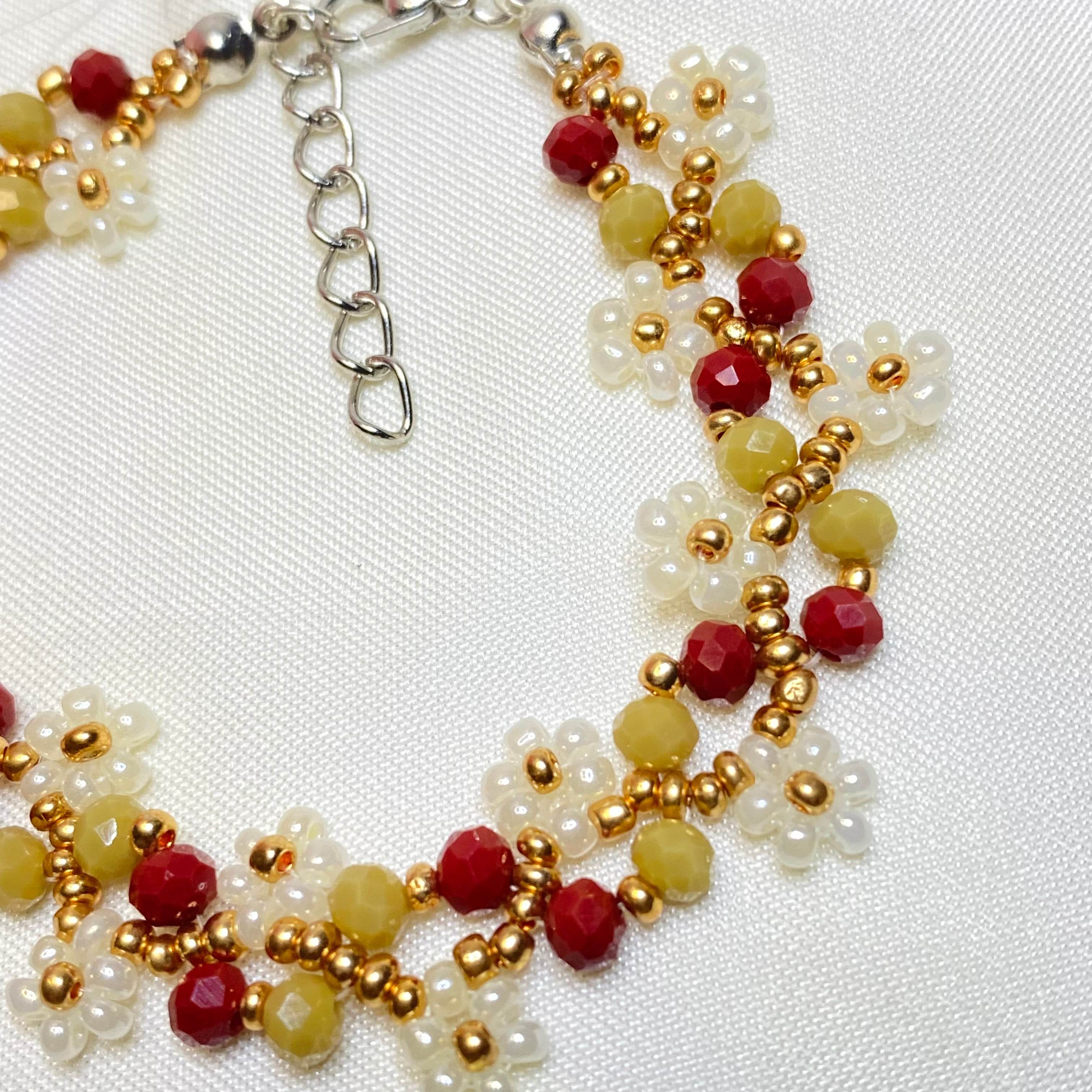 Daisy Flowers Bracelet Copper Red & Mustard | Double Daisy Design - Fatatun