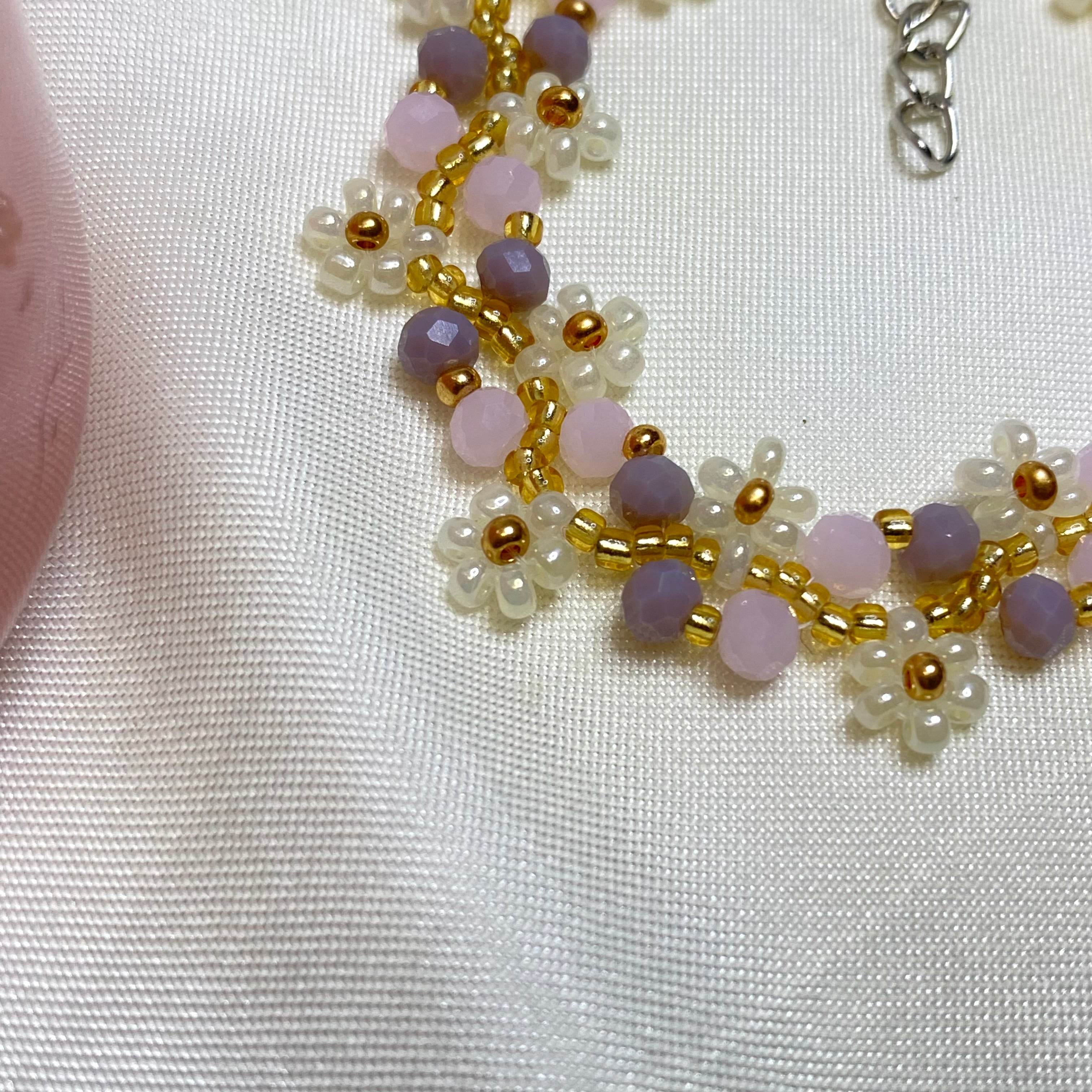 Daisy Flowers Bracelet Pink and Mauve | Double Daisy Design - Fatatun