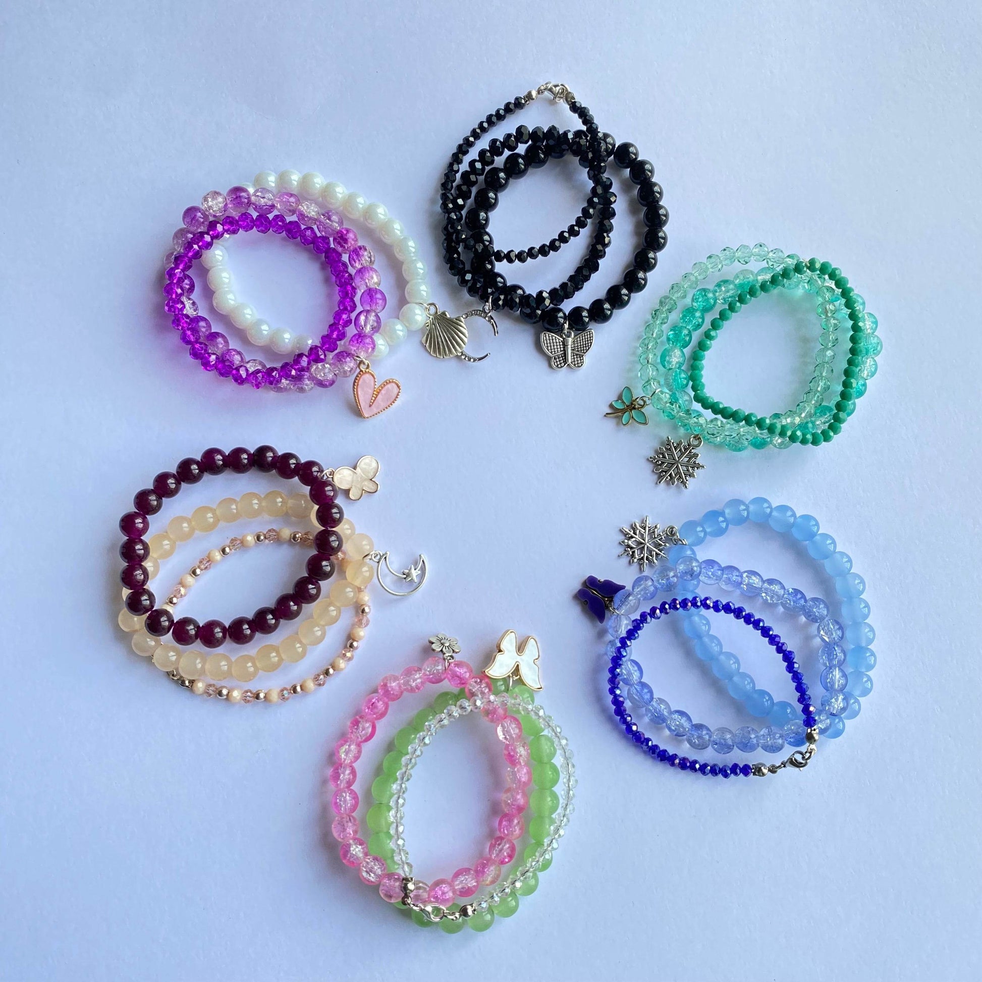 Stack Bracelets | Beaded Bracelet set of 3 with Charms - Fatatun