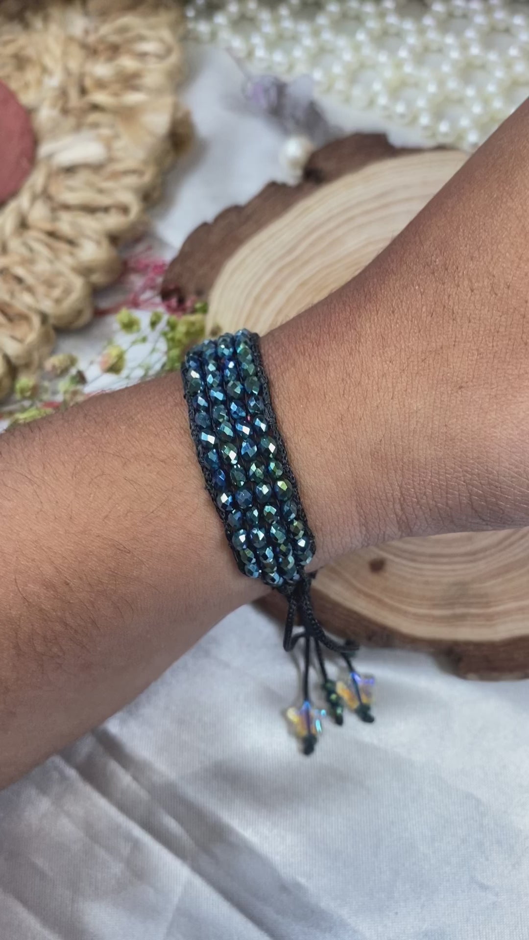 Crystal Loom Bracelets handmade | peacock green  & crystal star  charms