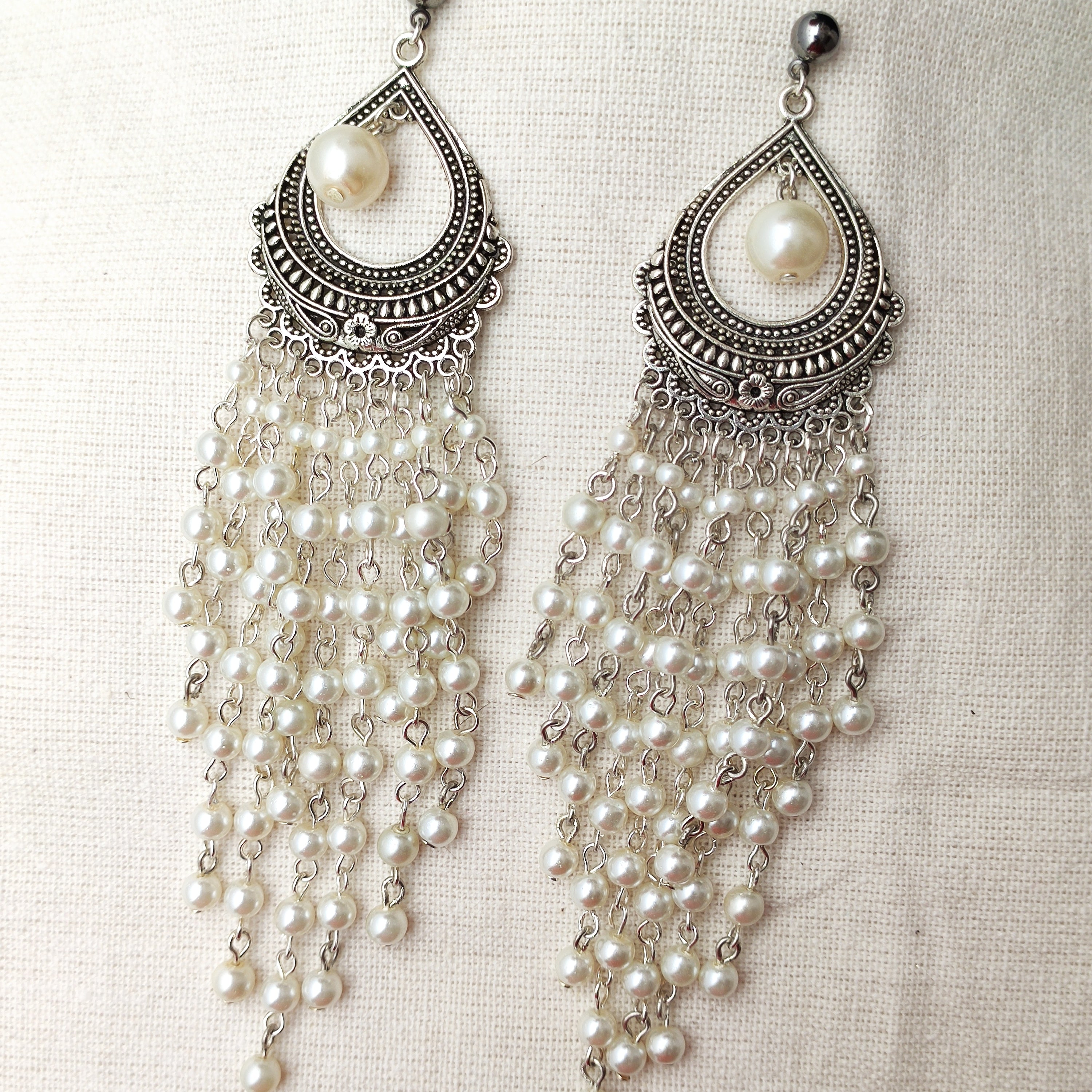 Pearl danglers earrings 5.5" length