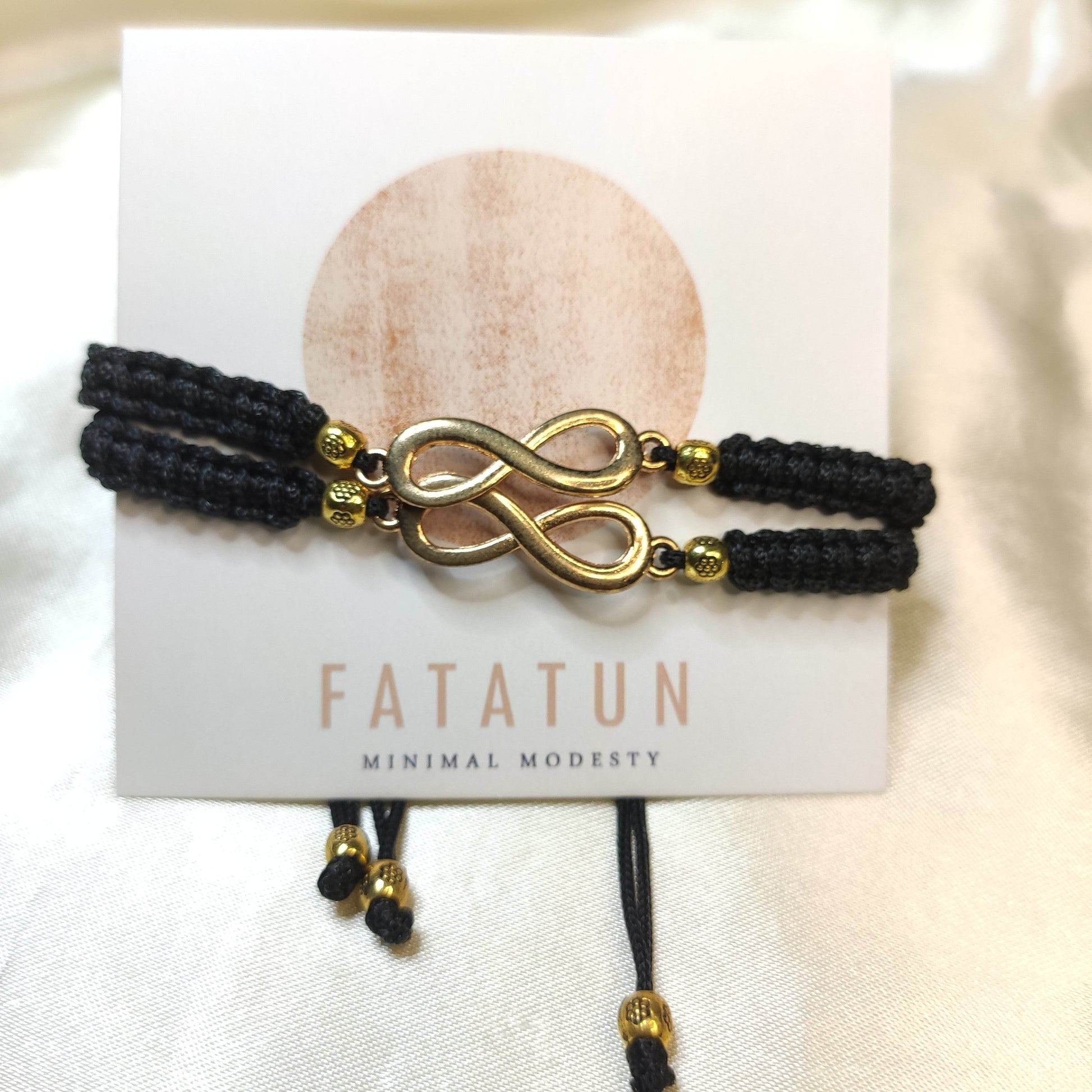 Infinity Bracelet| Macrame design black and Gold colour pair - Fatatun