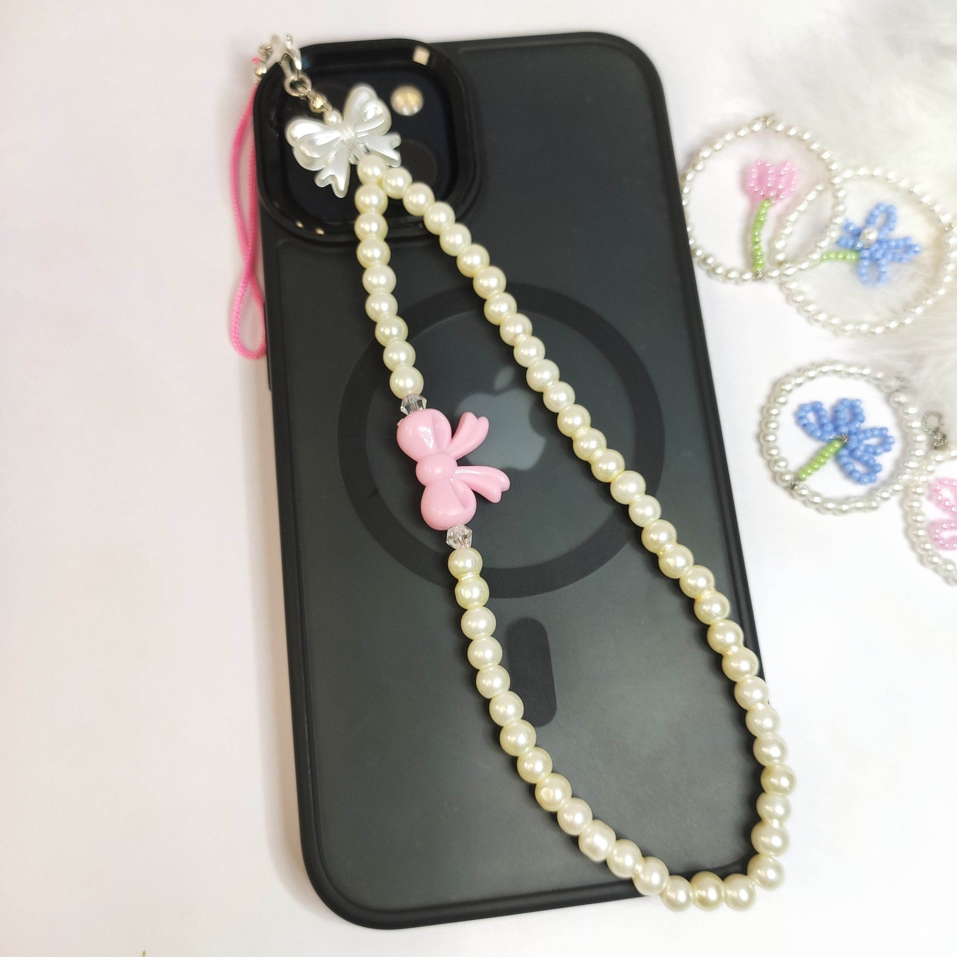 Phone Charms Pearl and Bow, Available in multi-color - Fatatun