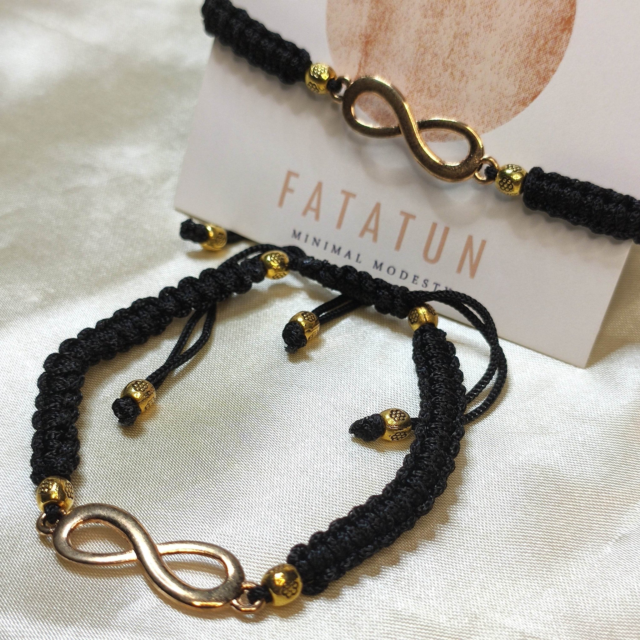 Infinity Bracelet| Macrame design black and Gold colour pair - Fatatun