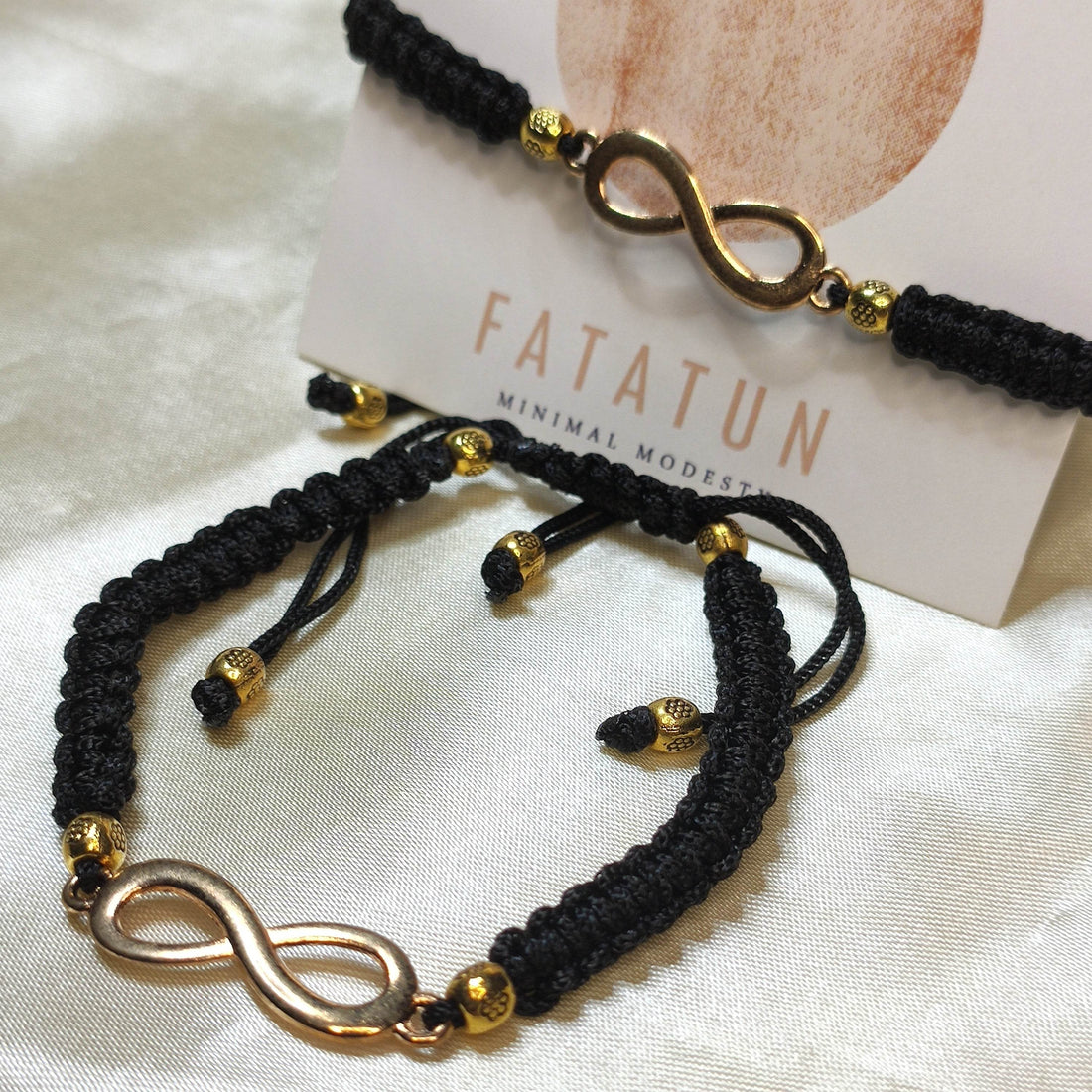 Infinity Bracelet| Macrame design black and Gold colour pair - Fatatun
