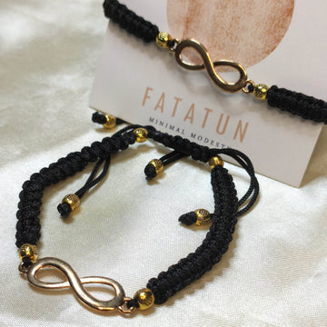 Infinity Bracelet| Macrame design black and Gold colour pair - Fatatun