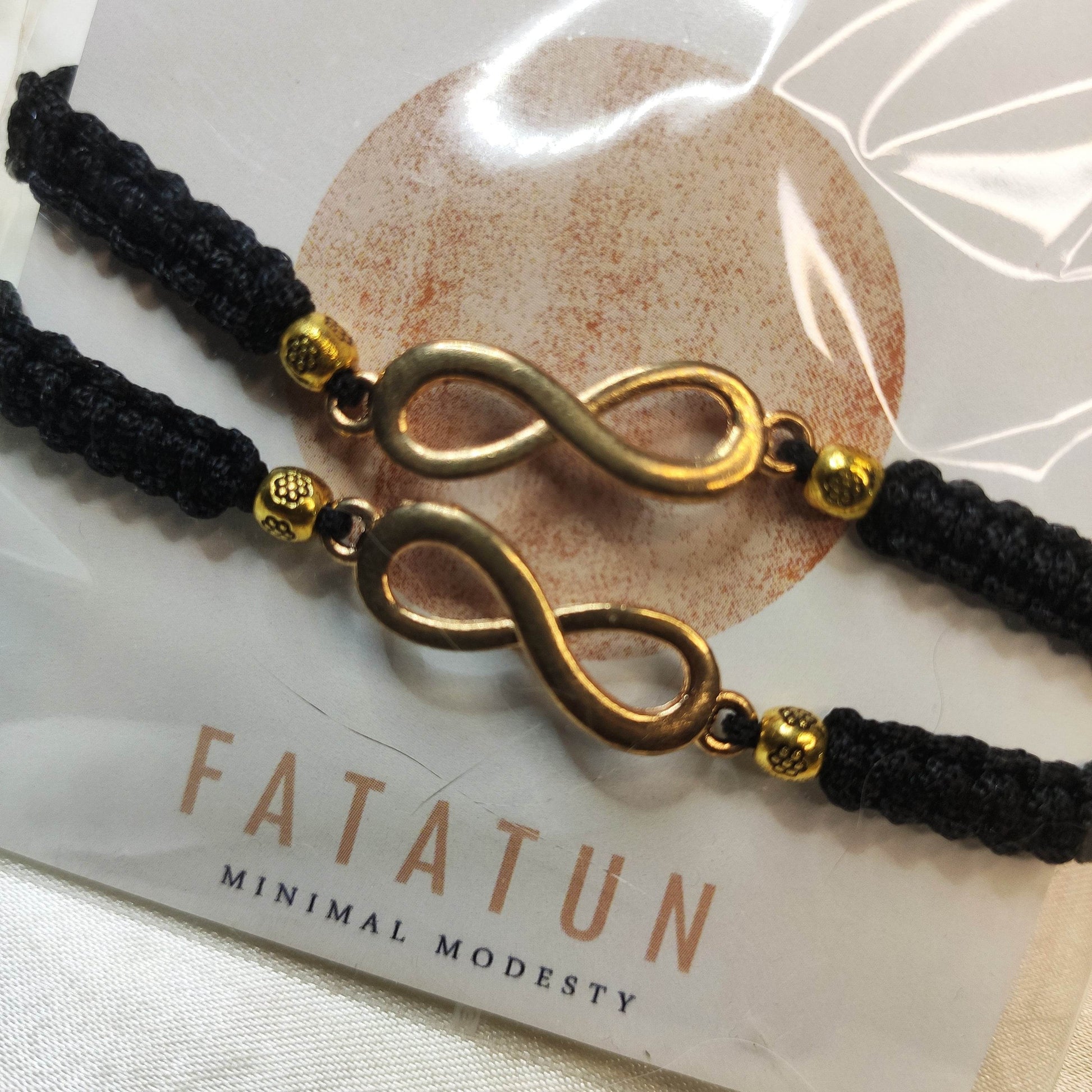Infinity Bracelet| Macrame design black and Gold colour pair - Fatatun