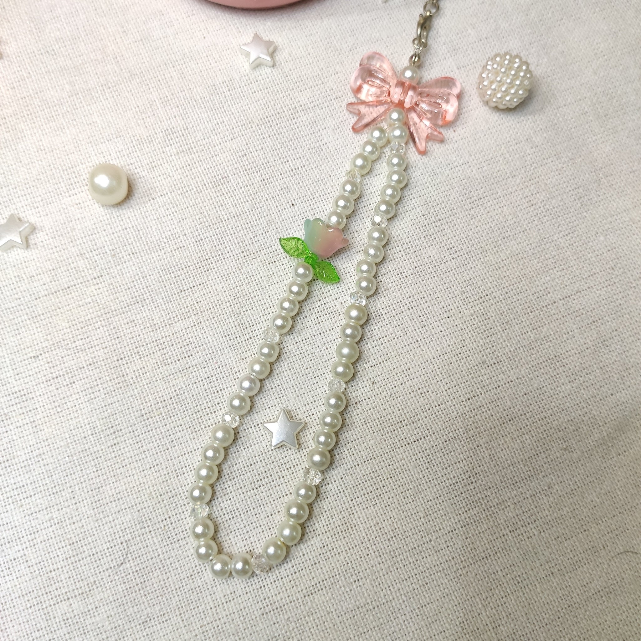 Aesthetic pearls & flower Phone Charms