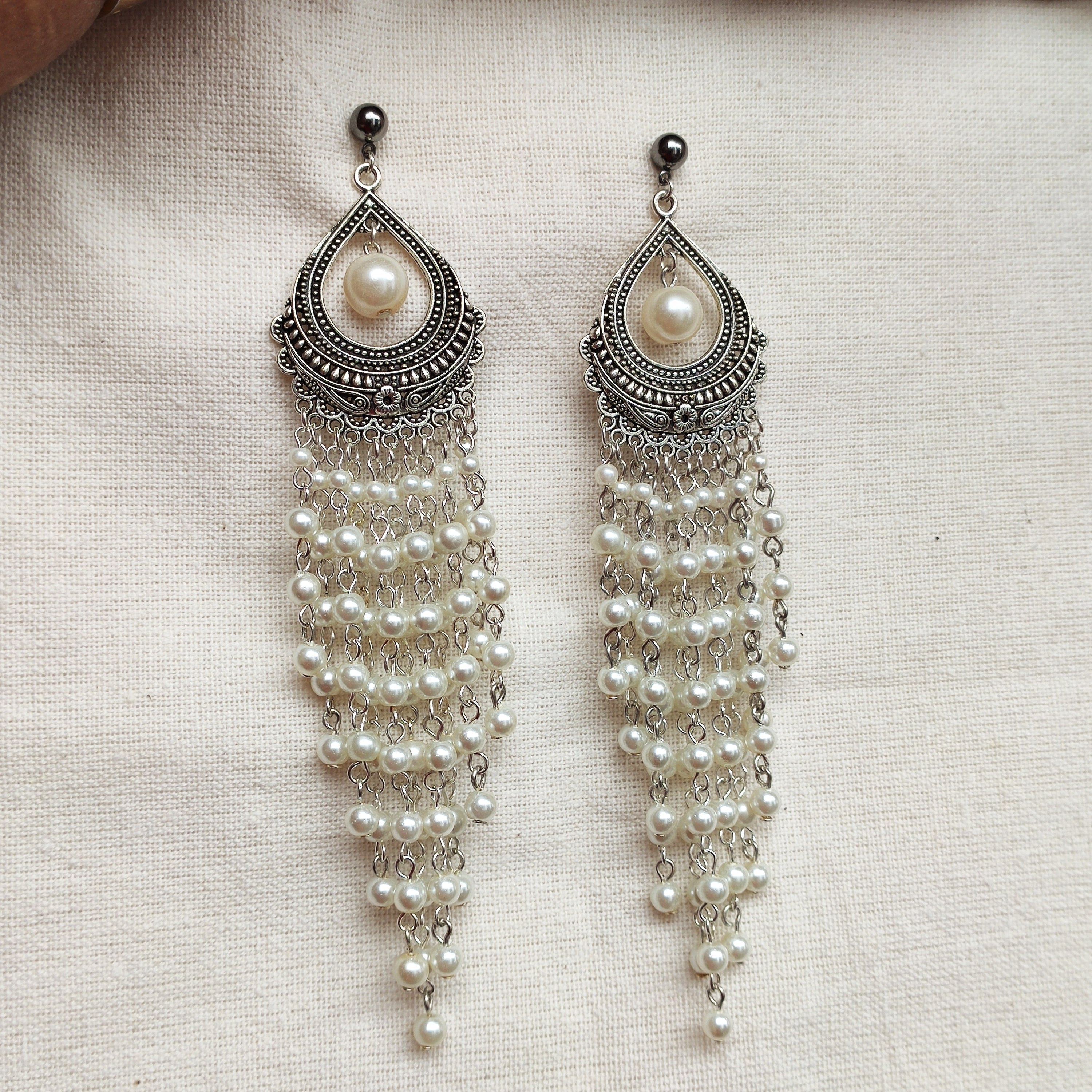 Pearl danglers earrings 5.5" length