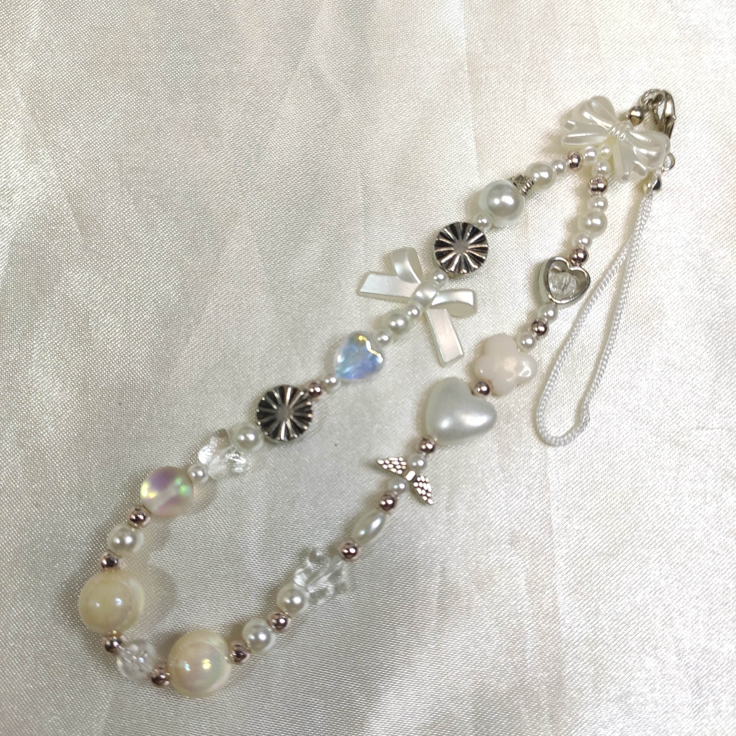 Phone charms Asthetic White pearl Series, Made with Quality Glass pearl - Fatatun