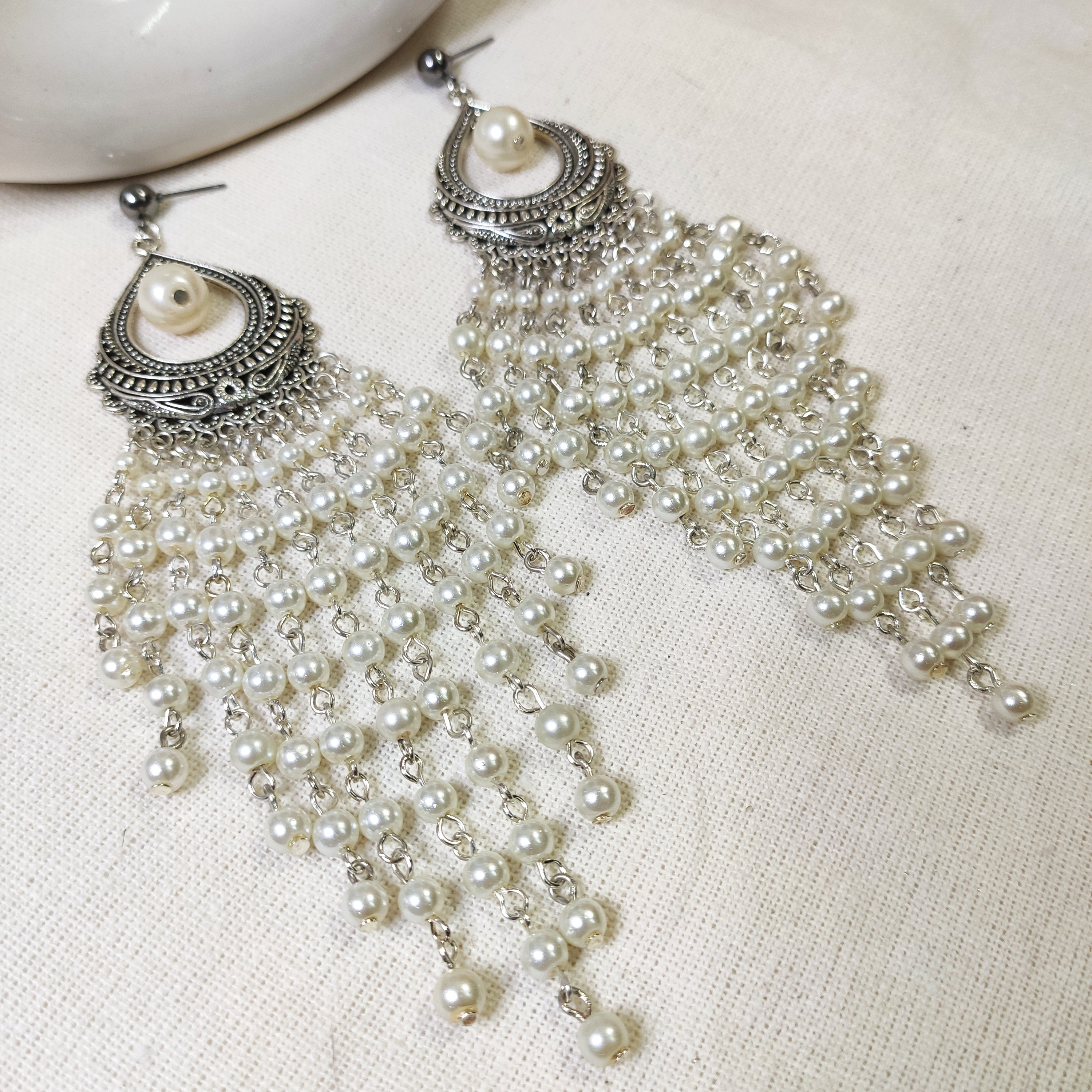 Pearl danglers earrings 5.5" length
