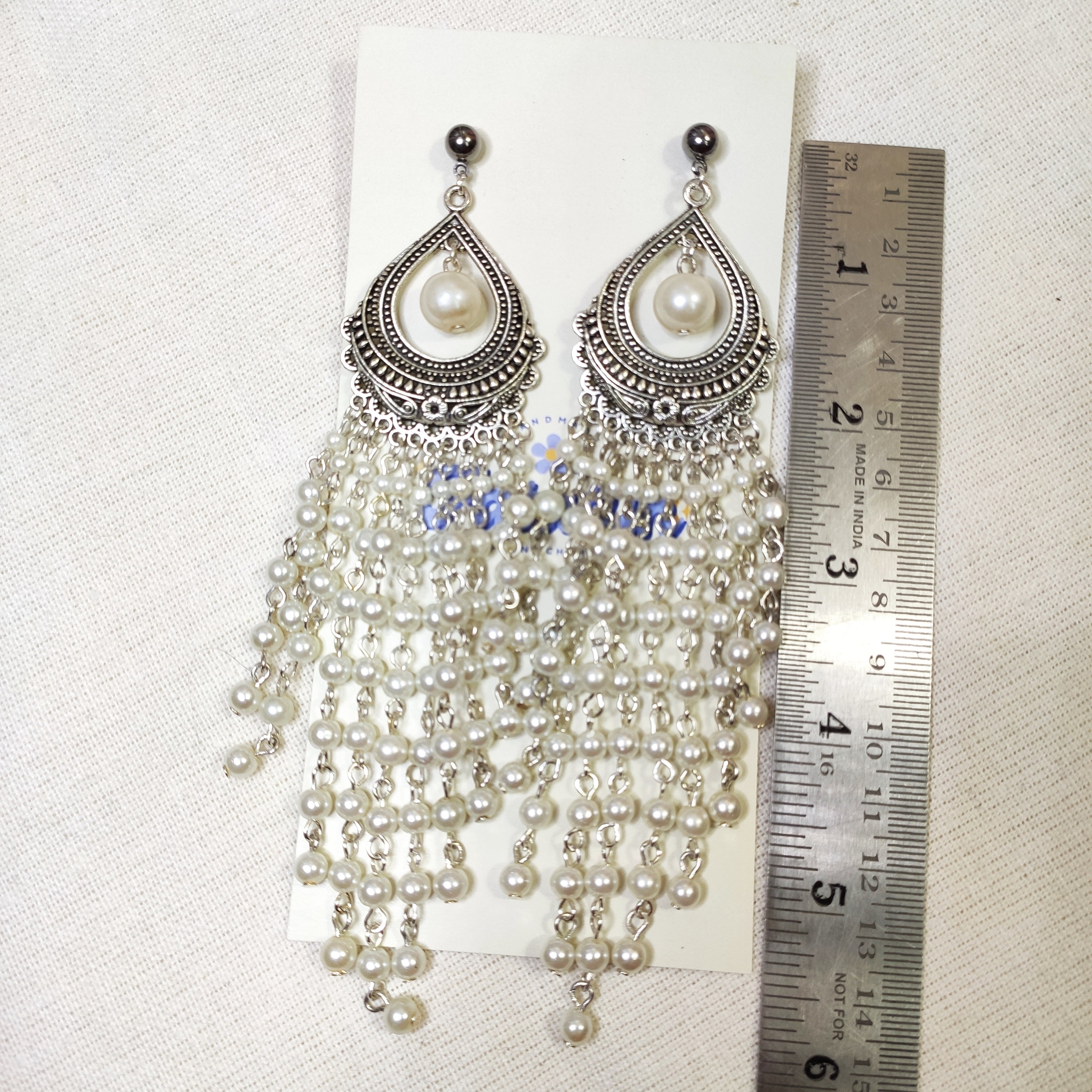 Pearl danglers earrings 5.5" length